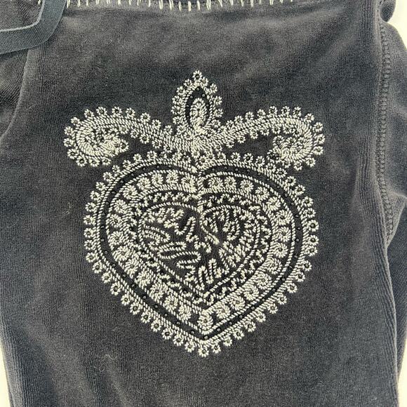 Twisted Heart Y2K Velour Embelished Sweat Pants Black Womens Size M Lounge - Picture 4 of 9